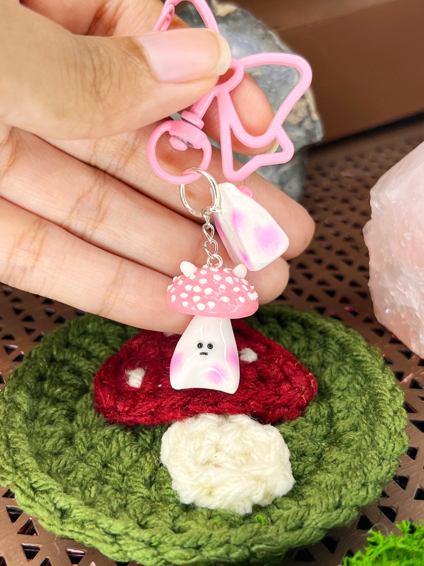 Strawberry Milk Mushie Keychain