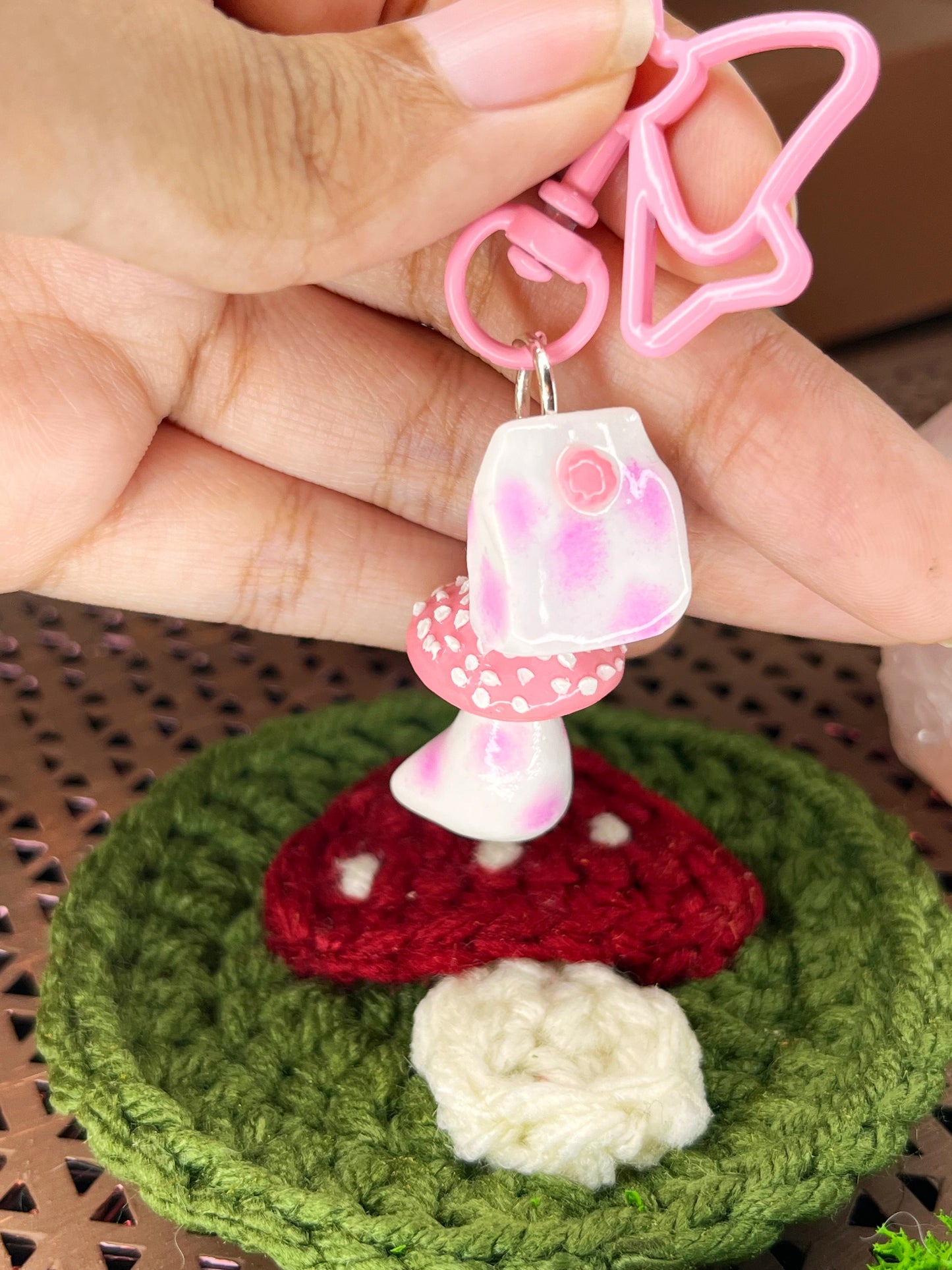 Strawberry Milk Mushie Keychain